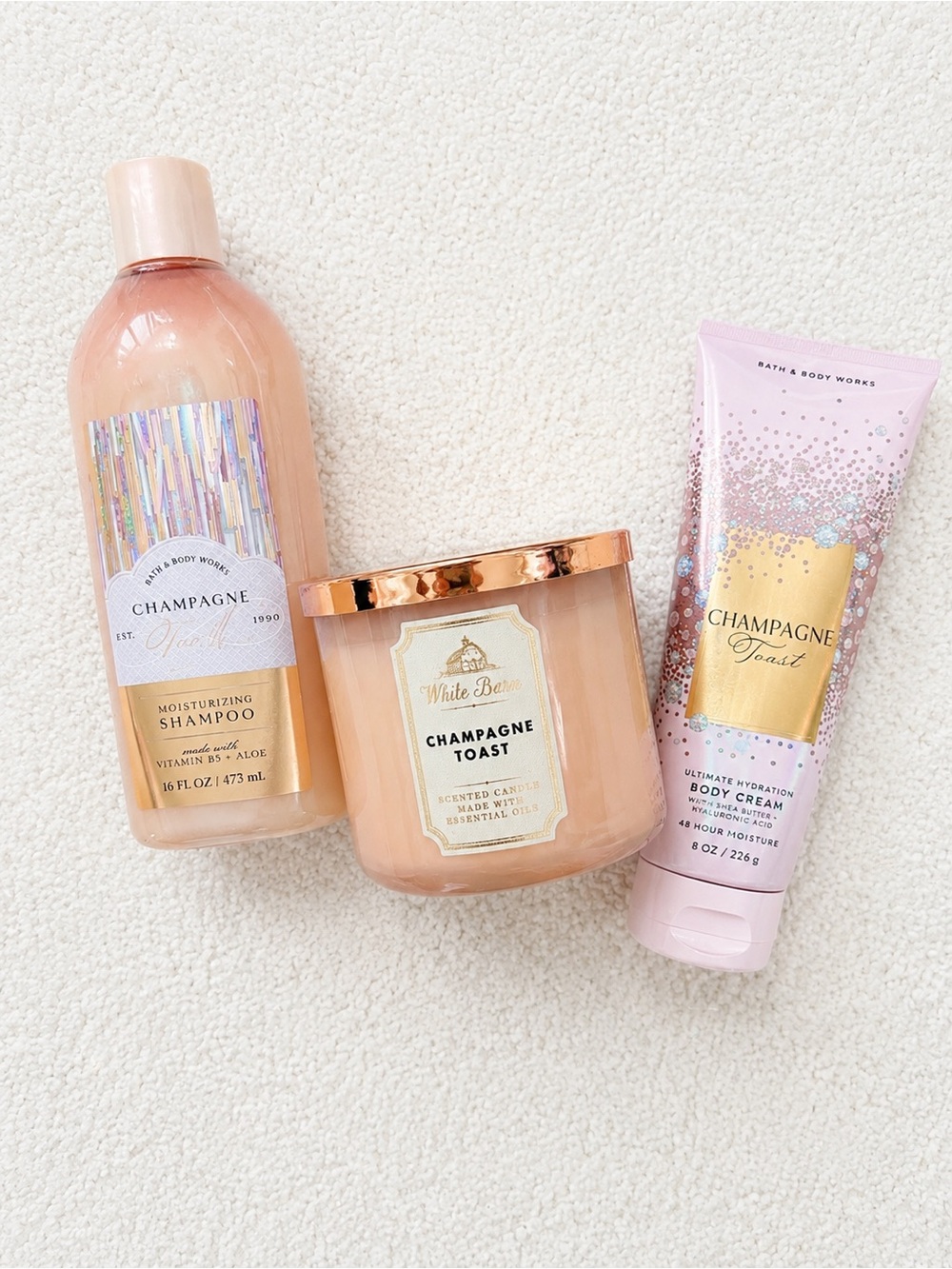 Bath & Body Works Champagne Toast Bundle Candle Body Cream Shampoo